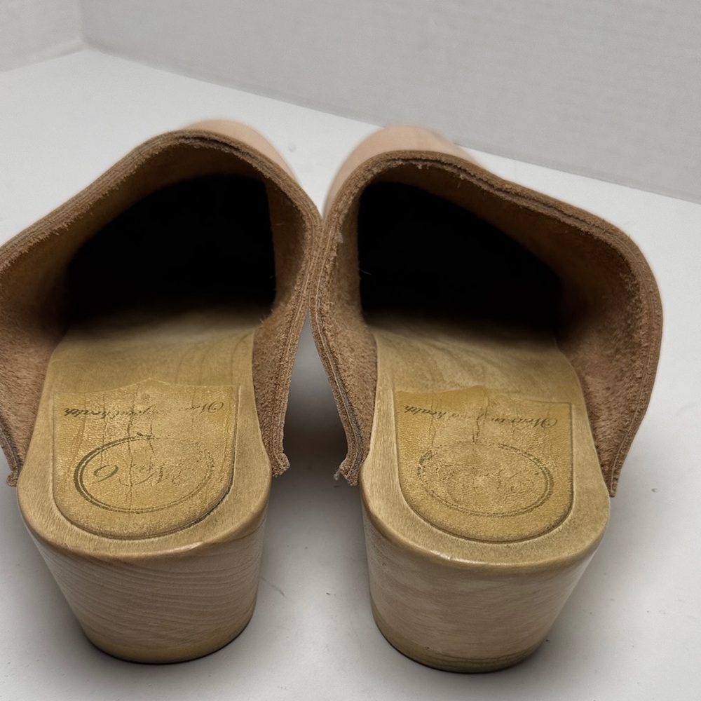 No. 6 Old School Clogs Neutral Tan Suede Mid Heel Wooden Minimal NYC Designer 41 - Picture 12 of 14